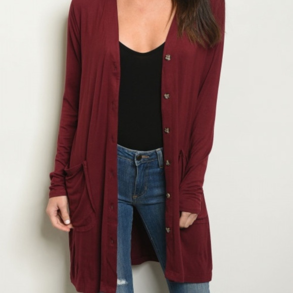 Sweaters - Classic Burgundy Red Button Cardigan